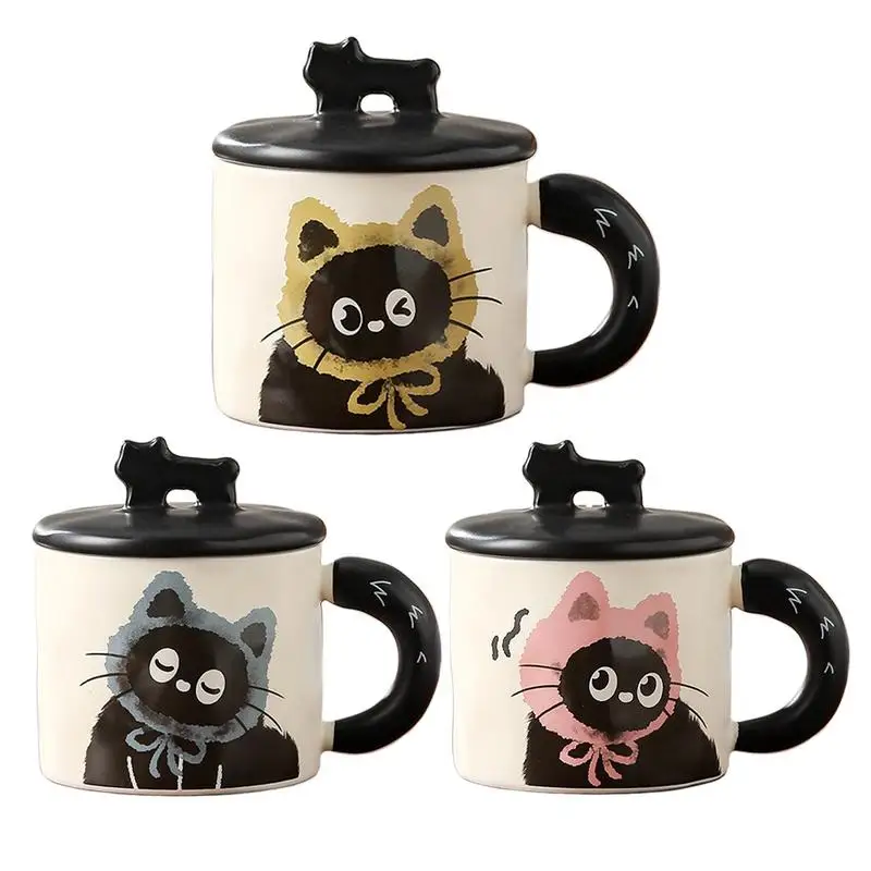 Ceramic Couple Cup Cute Cat Coffee Mug with Lid High-Temperature Resistant Drinking Cup for Hot Drinks Coffee Tea and Milk