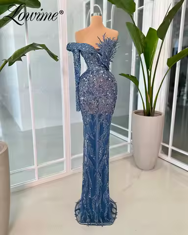 Navy Blue Evening Dresses One Shoulder Party Dress Engagement Gowns Customized Robe De Soiree Party Second Reception Prom Dress