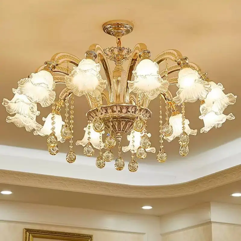 

Living Room Crystal Chandelier With European Style Lamp Head Facing Downwards Zinc Alloy Material Crystal Chandelier 220V