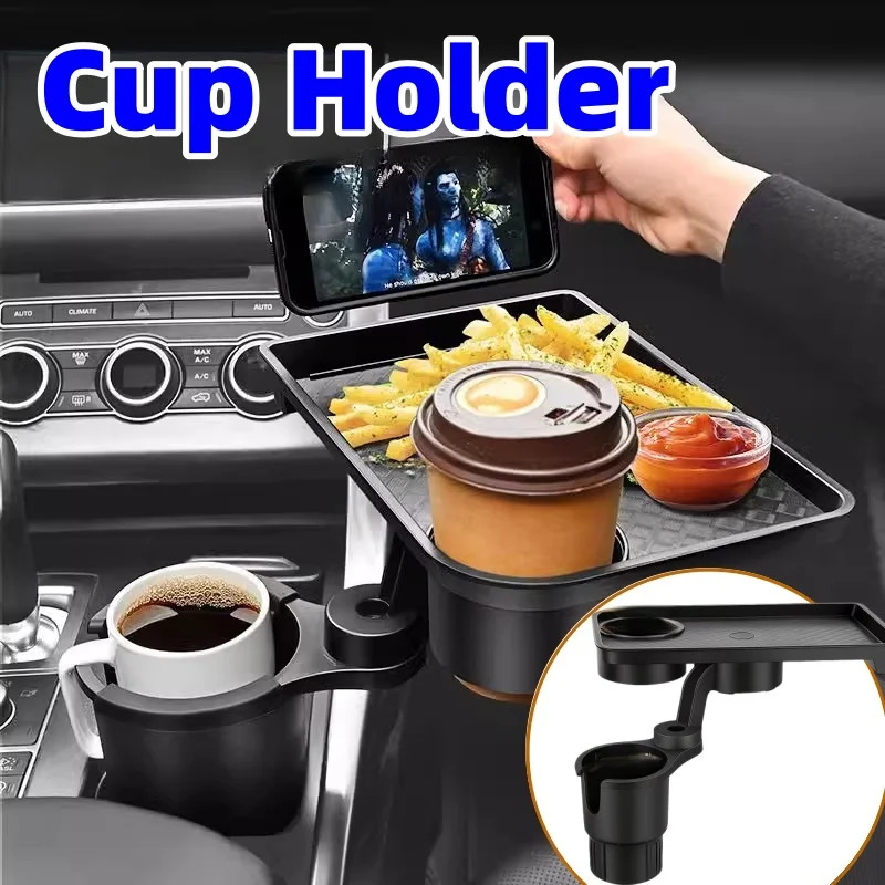 

Car Cup Holder Tray With Dual Cup Holder Organized Table Food Car Tray Portable Adjustable Drink Stand Center Console Organizer
