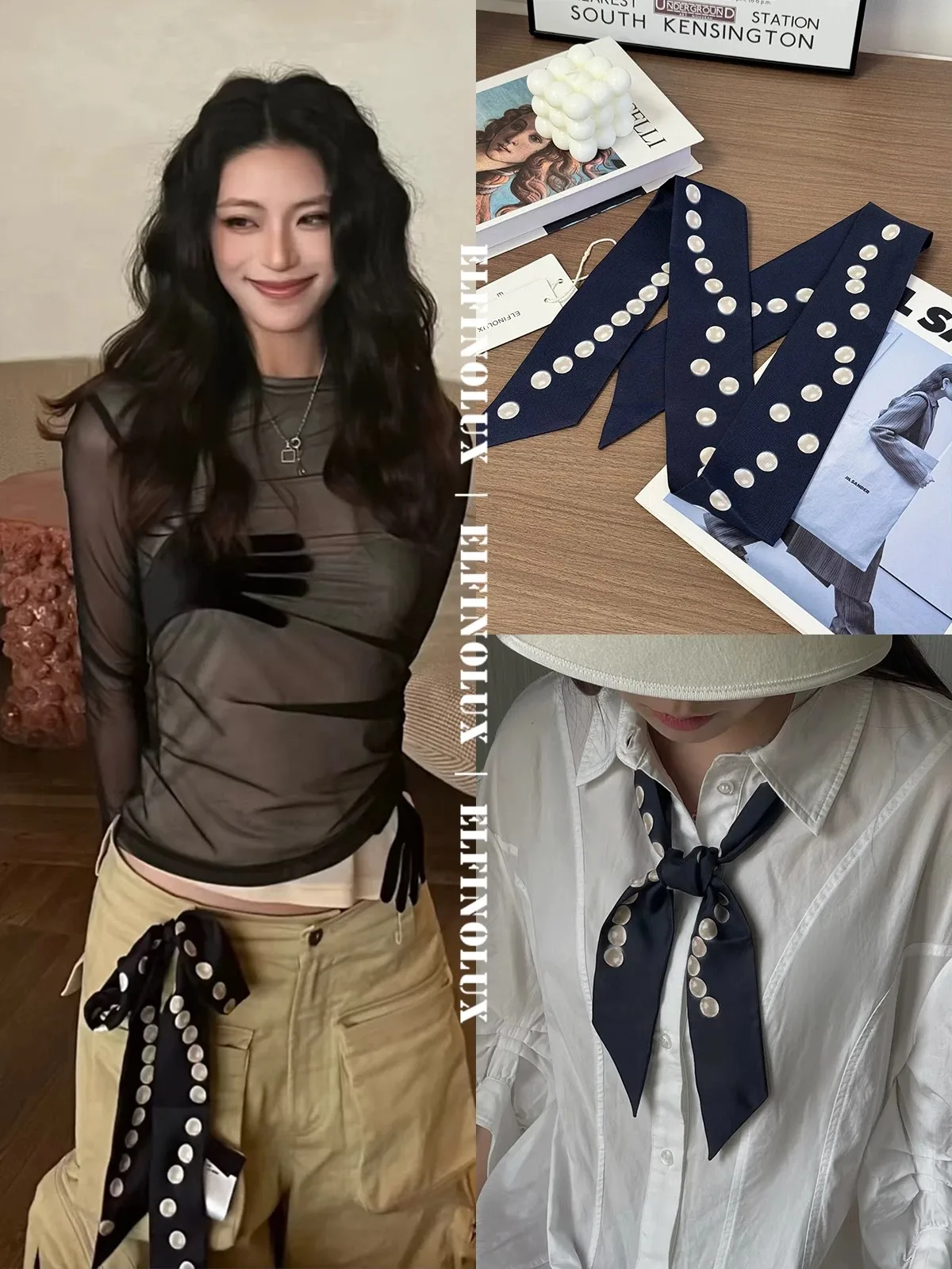silk-sash-hairband-pearl-chain-small-scarf-waist-decorative-bow-korean-style-summer-long-rectangle-for-young-casual-use