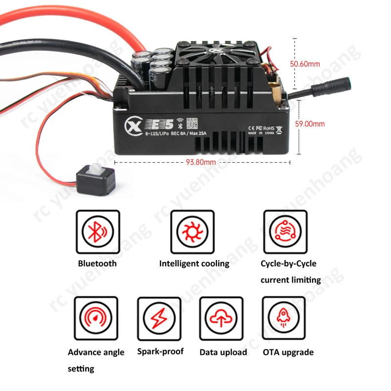 1PCS E5 200A 6-12S ESC Brushless Sensorizzato IP67 Regolatore di Velocità Elettronico con Modulo Bluetooth 25A BEC per 1/5 RC Modello di Auto