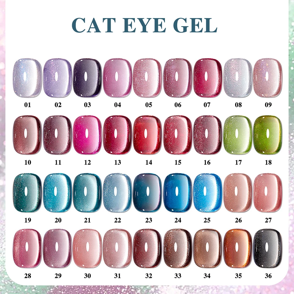 Vendeeni 36 Colors/Set Glitter Crystal Cat Eye Gel Nail Polish Semi Permanent UV Magnetic Wide Cat Eye Gel Varnish With Display