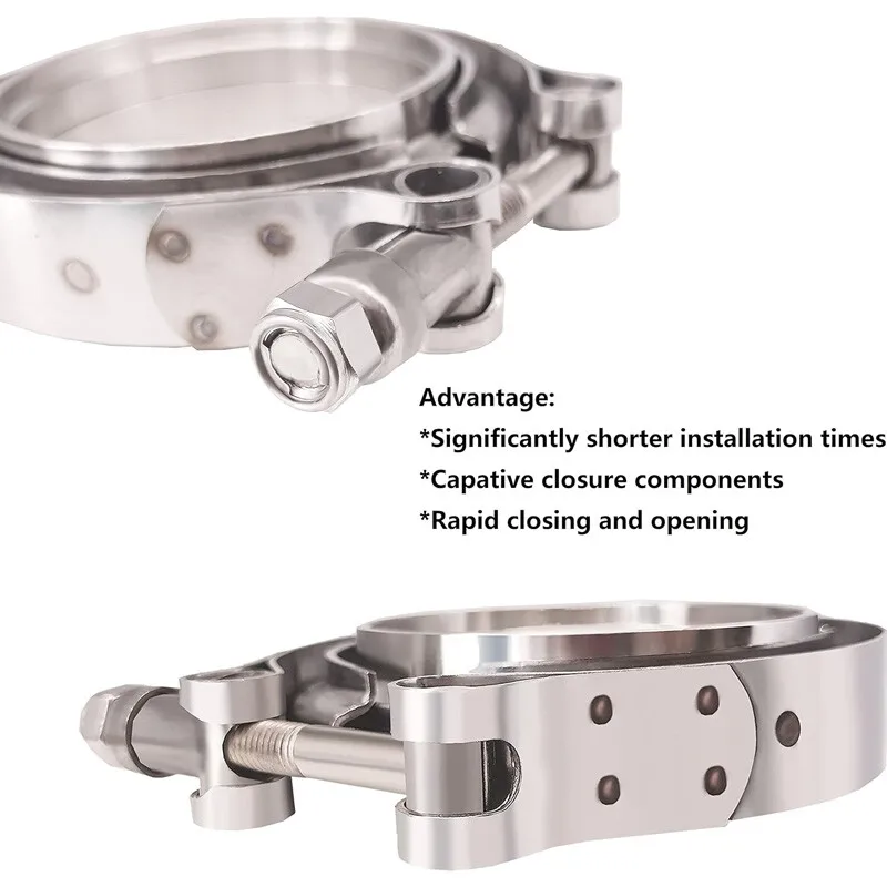 Kit de flange e braçadeira de banda V de 2,5 "polegadas macho/fêmea com exaustão Ridge inoxidável 4 peças