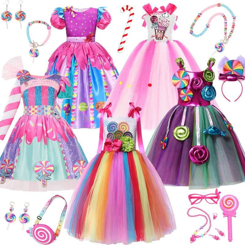 Baby Girls Candy Dresses Carnival Party Princess Clothings Purim Party Costume Candy Dresses Children Birthday Carnival Costumes