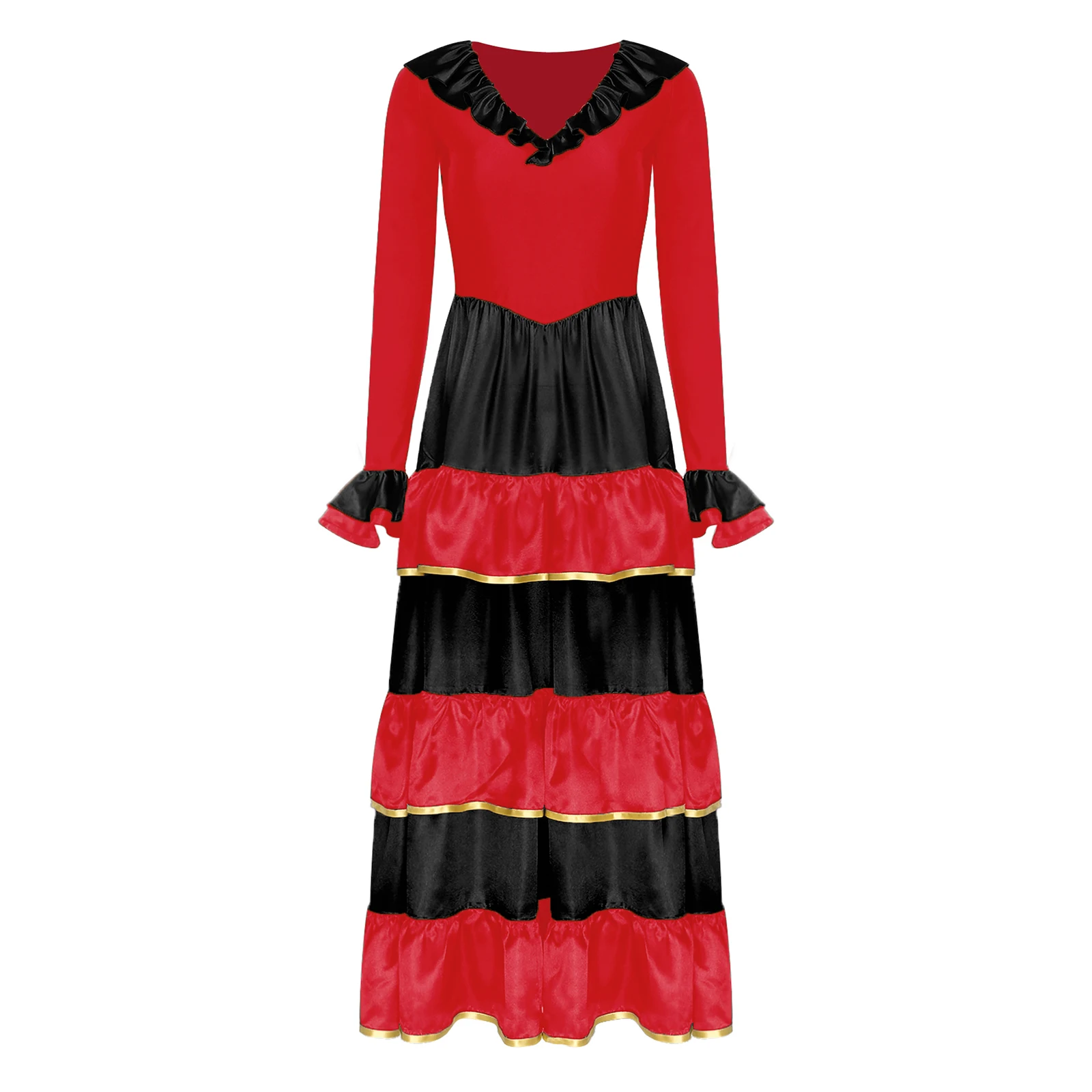 Woman Gypsy Spanish Flamenco Dance Dress Smooth Big Swing Maxi Dress Carnival Party Ballroom Lyrical Dance Performance Costumes
