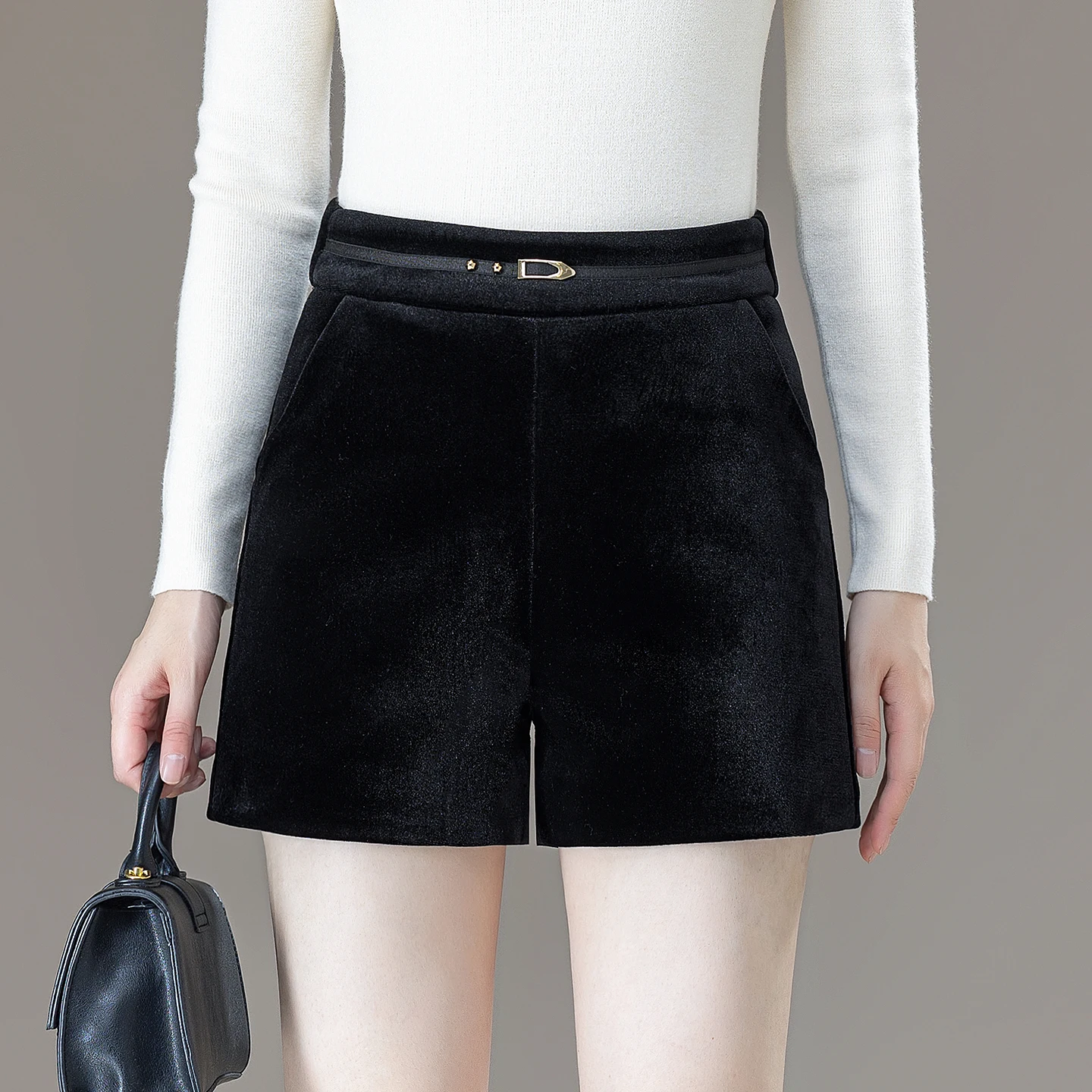 

Thiened Bla Fce ort Pants Women's Autumn Winter High Waist Elastic Casual Bootcut Pants Straight Leg Slimming Effect