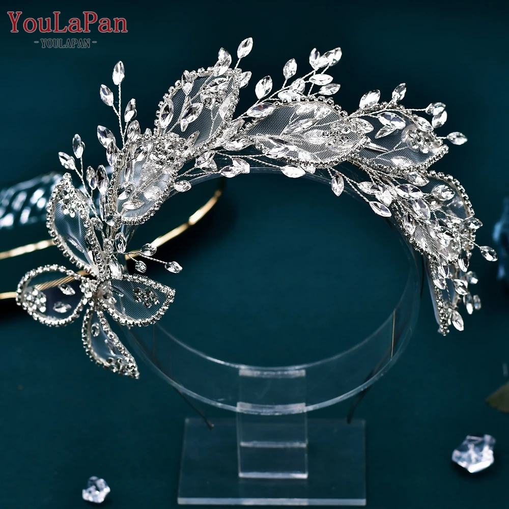 TOPQUEEN Lace Leaves Headband Bridal Wedding Hair Accessories Fashion Woman Crystal Headwear Rhinestone Jewelry Headdress HP604