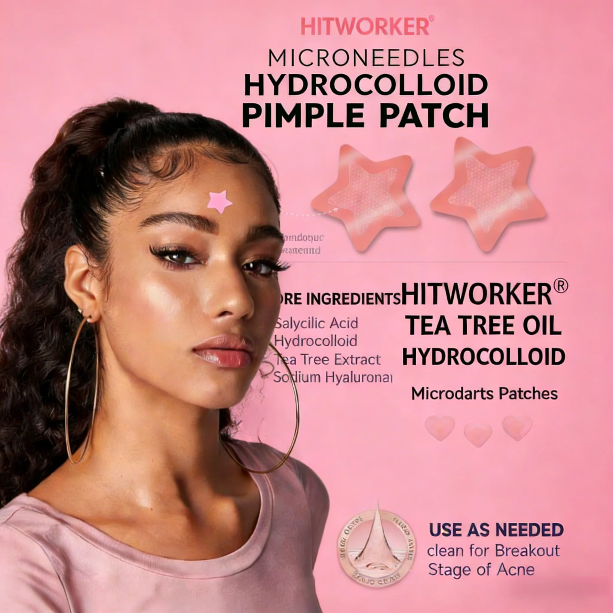 18/9pcs water-based gel pink star shaped microneedle acne patch, - waterproof, alcohol free, used to absorb acne secretions
