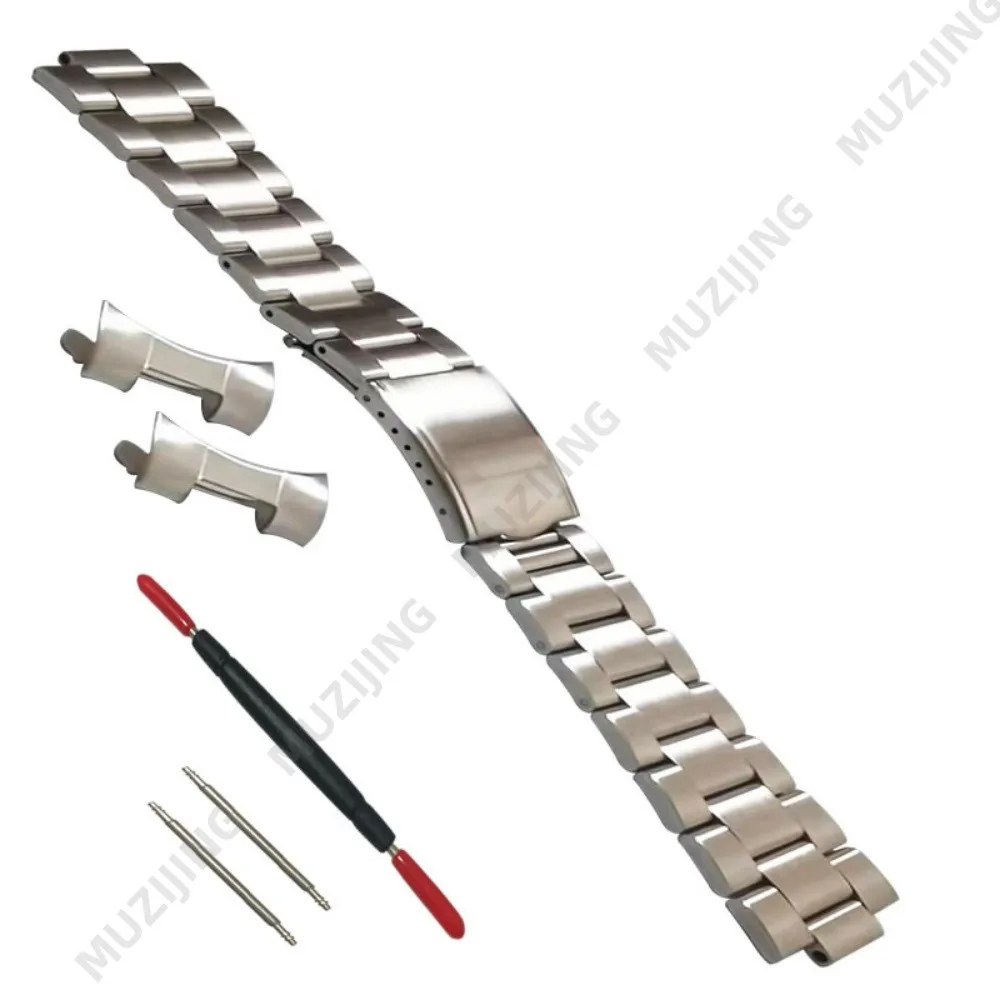 316L Stainless Steel Brushed Silver 18mm 19mm 20mm 21mm Oyster Curved End Watch Strap Band Bracelet For Seiko Watch