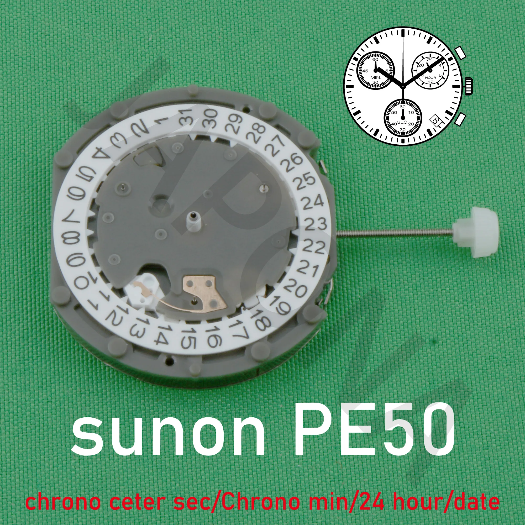 Stalon-Montre à quartz, mouvement PE50, Chine, So Center Second, DNono min, Jour, Date, 24 heures