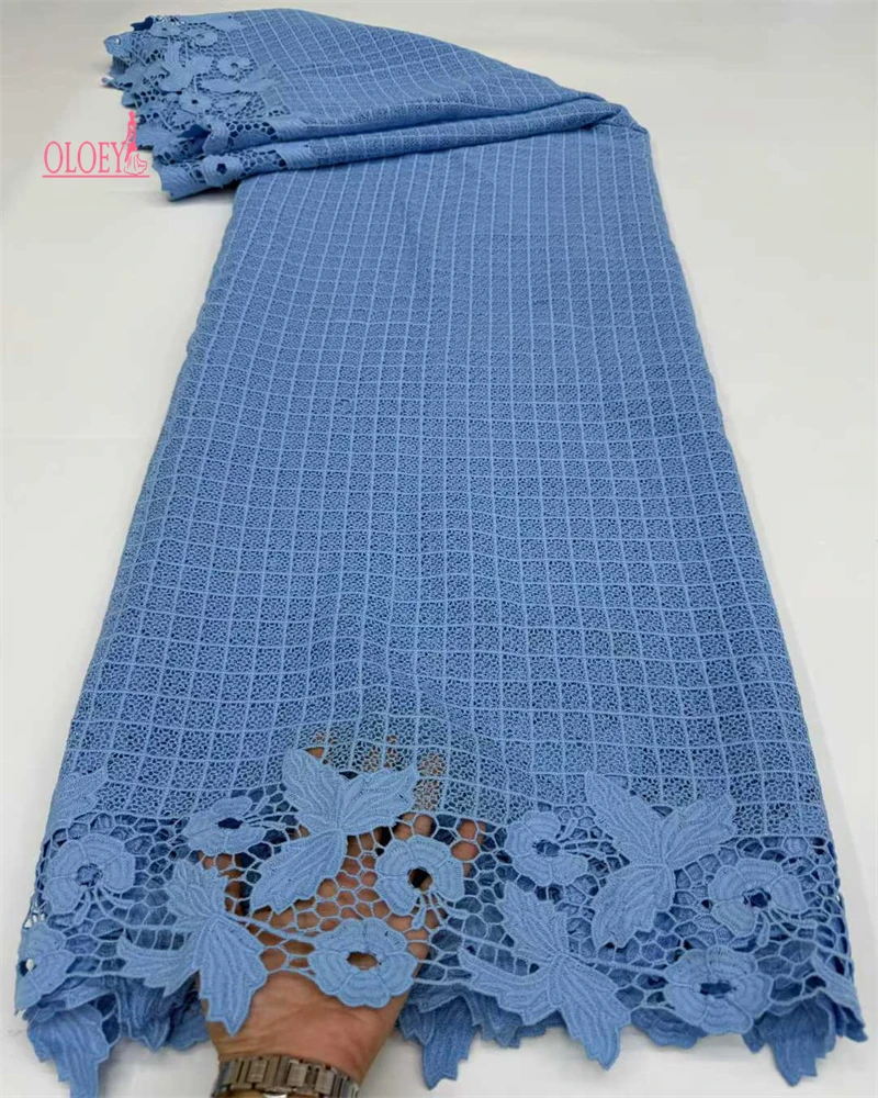 

African Nigerian High-Quality Embroidery Lace Fabric Tulle Guipure Sequins Water Soluble for Wedding Party Dresses