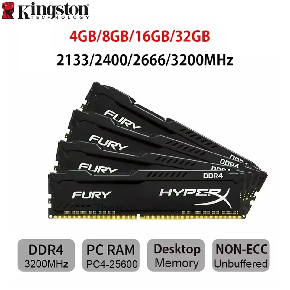 メモリー Kingston HyperX FURY DDR4 3200MHz 4x8GB 1/2PCS HyperX Fury DDR4 Ram 4GB 8GB 16GB 3200MHz 2666MHz 2400MHz