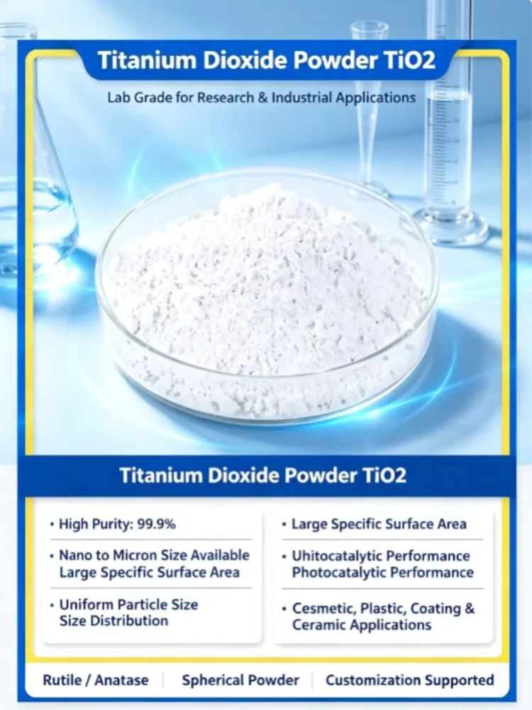 Titanium Dioxide Powder TiO2, Nano & Micron Size, Rutile Anatase Spherical TiO2 for Photocatalyst Research