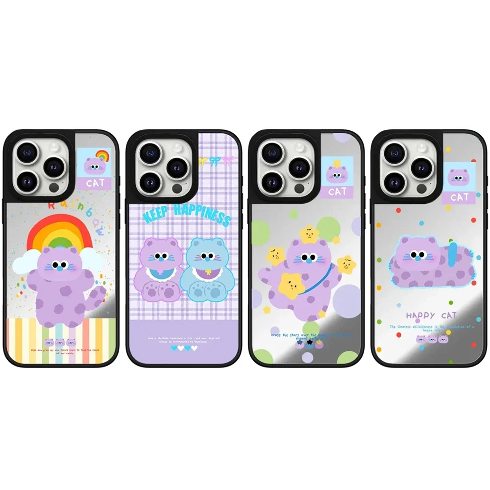 

Purple Cat Mirror Magnetic IPhone 12 13 14 15 16 Pro Max Case - Protective IPhone Case with MagSafe