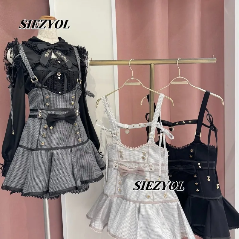 Spring Summer Sweet Girl Detachable Strap Fishtail Mini Skirt High Waist Slimming Bowknot Button Decorated Suspender Skirts