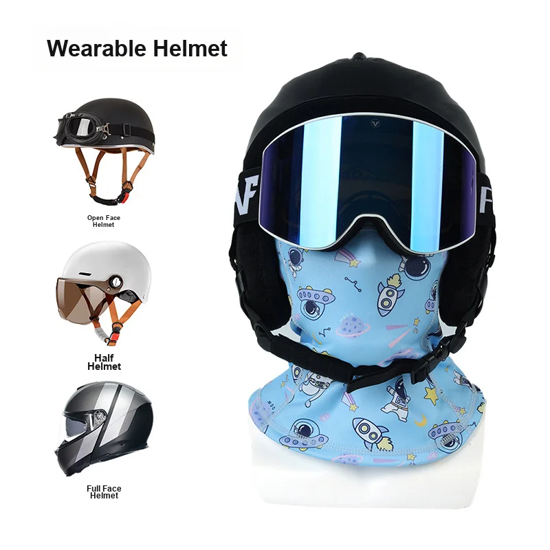 Printed One-piece Fleece Ski Face Mask Warm Windproof Helmet Liner for Adults and Children Winter Outdoor Activities