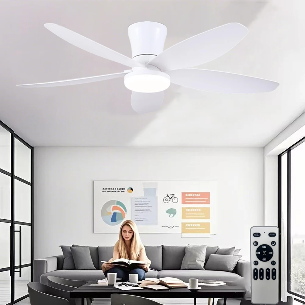 

Five-leaf fan light strip with remote control LED adjustable brightness Modern ceiling fan for indoor/outdoor terrace-White