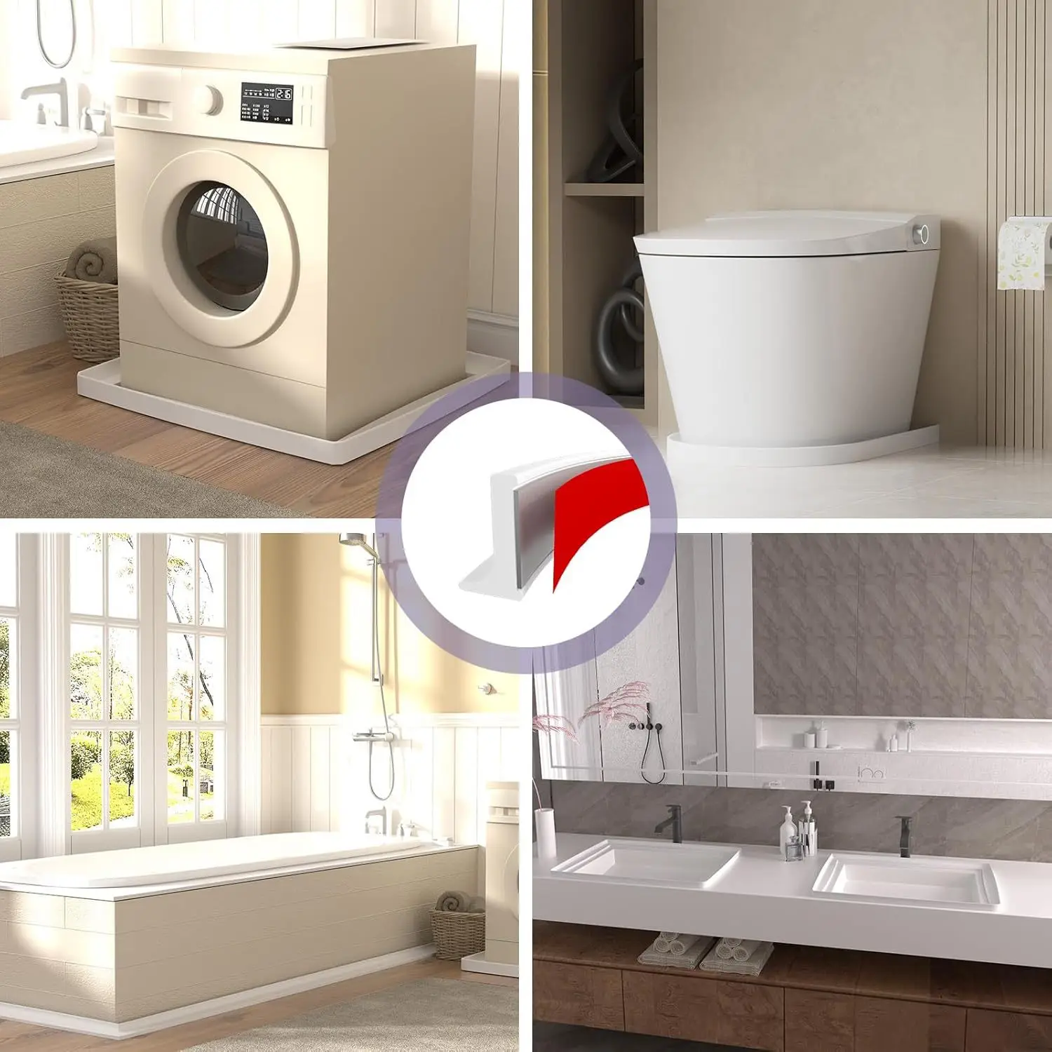 Kitchen Water Retaining Strip, Silicone Self-adhesive Door Seal, Separating Shower Dam Barrier – Bathroom Accessories