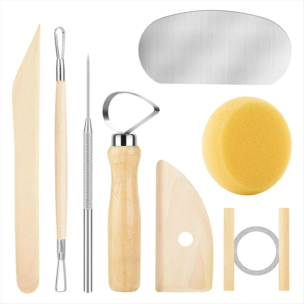 *N21R 8PCS Wooden Pottery Sculpting Tools, Wood Clay Cleaning Tool Set, Ceramic Modeling Tool for Carving, Molding, Cutting
