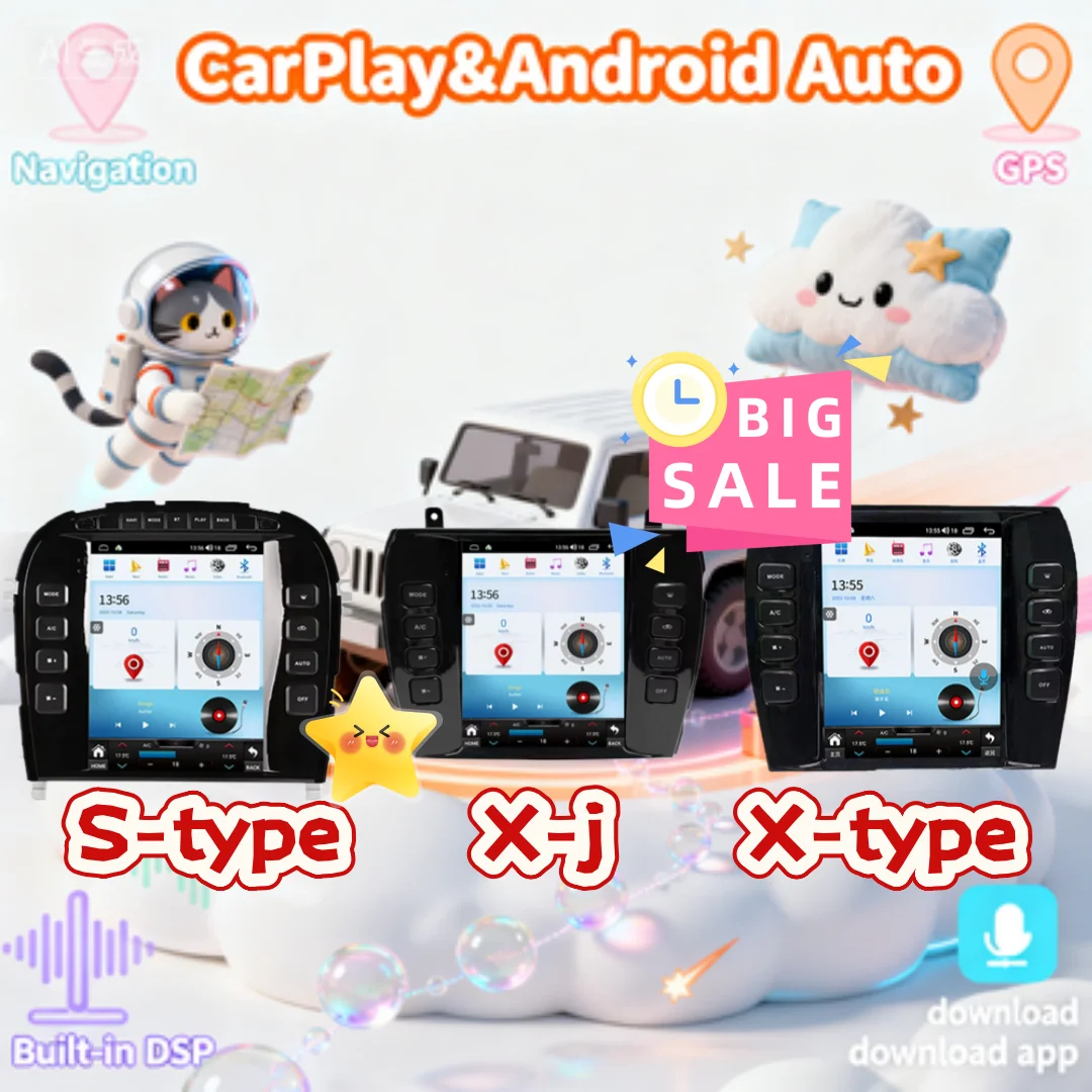 راديو أندرويد للسيارة جاكوار XJ X-TYPE S-TYPE 2004-2011 مشغل وسائط متعددة لاسلكي CarPlay بلوتوث شاشة تعمل باللمس وحدة الرأس