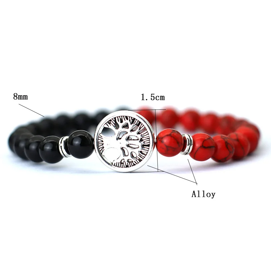 New Fashion Life Tree Bracelet For Men Bicolor Natural Tiger Eyes Obsidian Stone Braslet Lucky Red Howlite Charm Braclet Pulsera - view 4