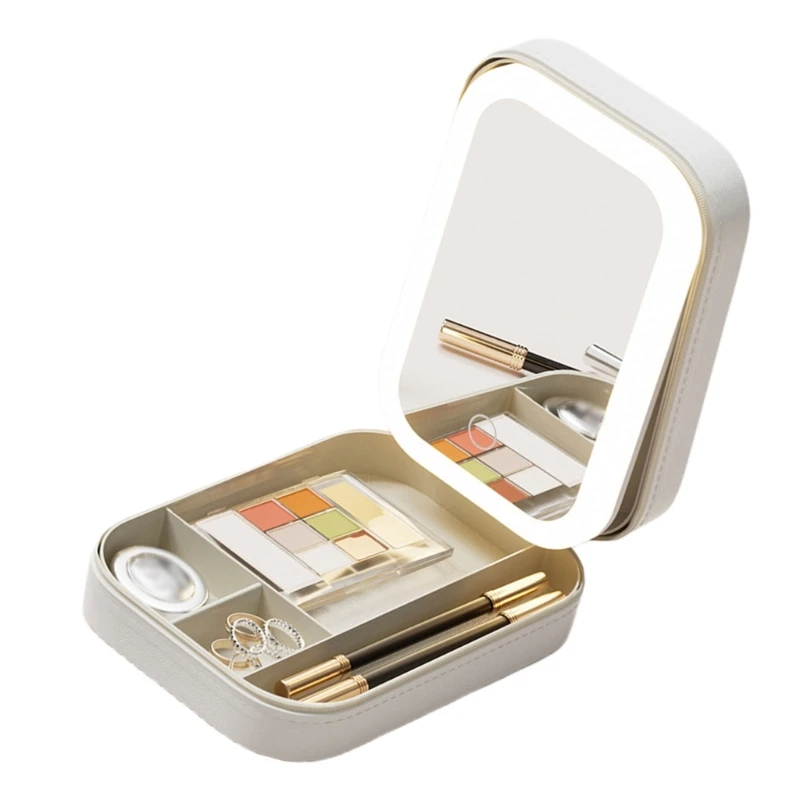 Versatile Jewelry Case With LED Makeup Mirror Essential For Stylish Travelers