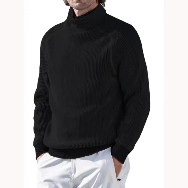 2025 New Men's Plus Size Turtleneck Sweater Autumn Winter Thick Warm Long Sleeve Solid Color Knitted Pullover