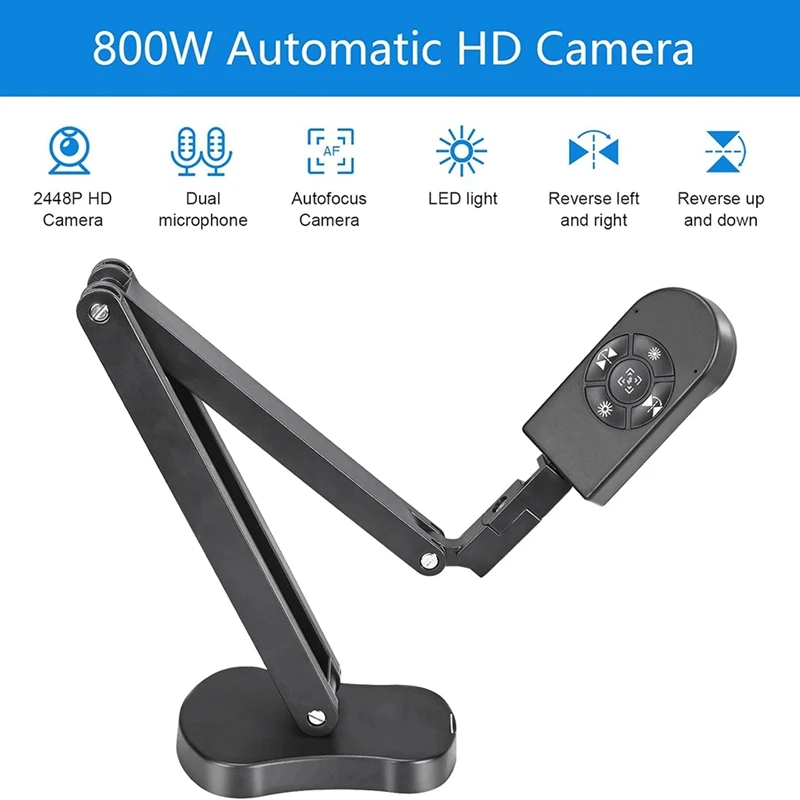 Super Sale 4K USB Document Camera for Teacher, 8MP Visualiser A3 with Dual Microphones, 3-Level LED Light, Image Invert, Foldabl