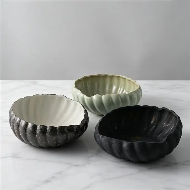 Creative Texture Ceramic Tray Basket Desk Storage Container Flower Vase Flowerpot Irregular Folds Trinket Dish Ceramic Tray