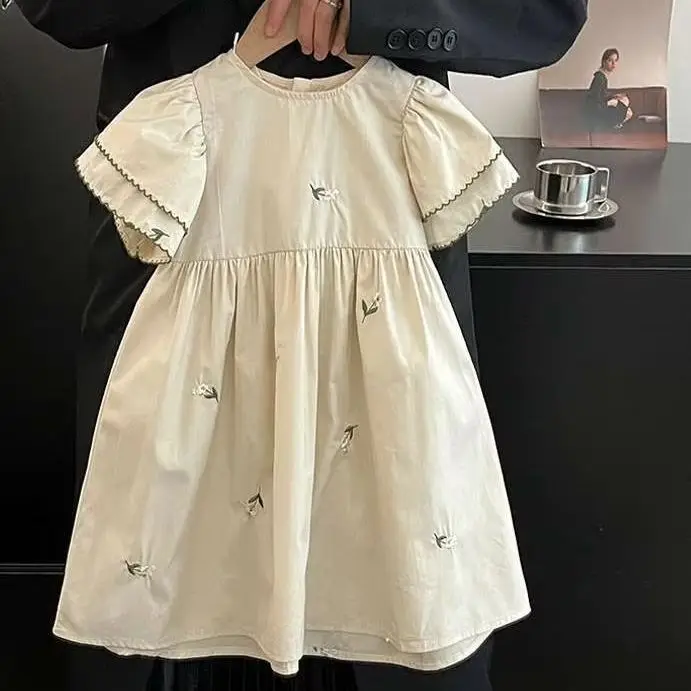 

Spring New Arrival Embroidered Princess Dress Embroidery Bubble Sleeve Girls' Dress Children Casual Wear Fashionable Kids Cloth