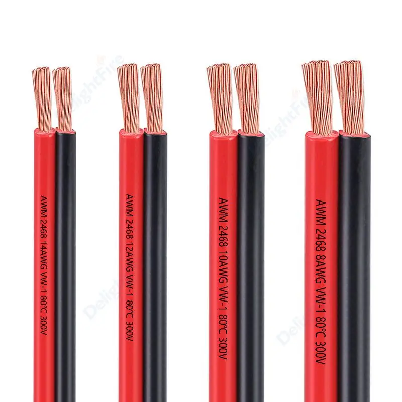 2pin Red Black Cable 14 12 10 8 AWG PVC Copper Electrical Wire For Solar Panel Speaker Automotive Battery Inverter Motor