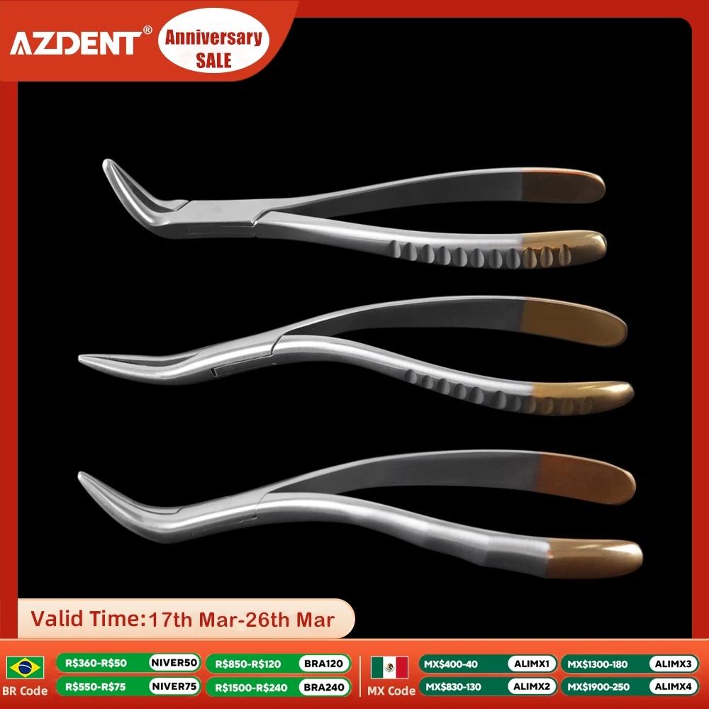 AZDENT Dental Tooth Root Extraction Forceps Root Fragment Pliers Instrument Dentistry Curved Maxillary Mandibular Universal Tool