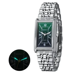 Reloj BERNY rectangular de lujo para hombre, reloj de pulsera cuadrado para hombre, relojes de pulsera luminosos de cuarzo de acero inoxidable, relojes de pulsera informales a la moda