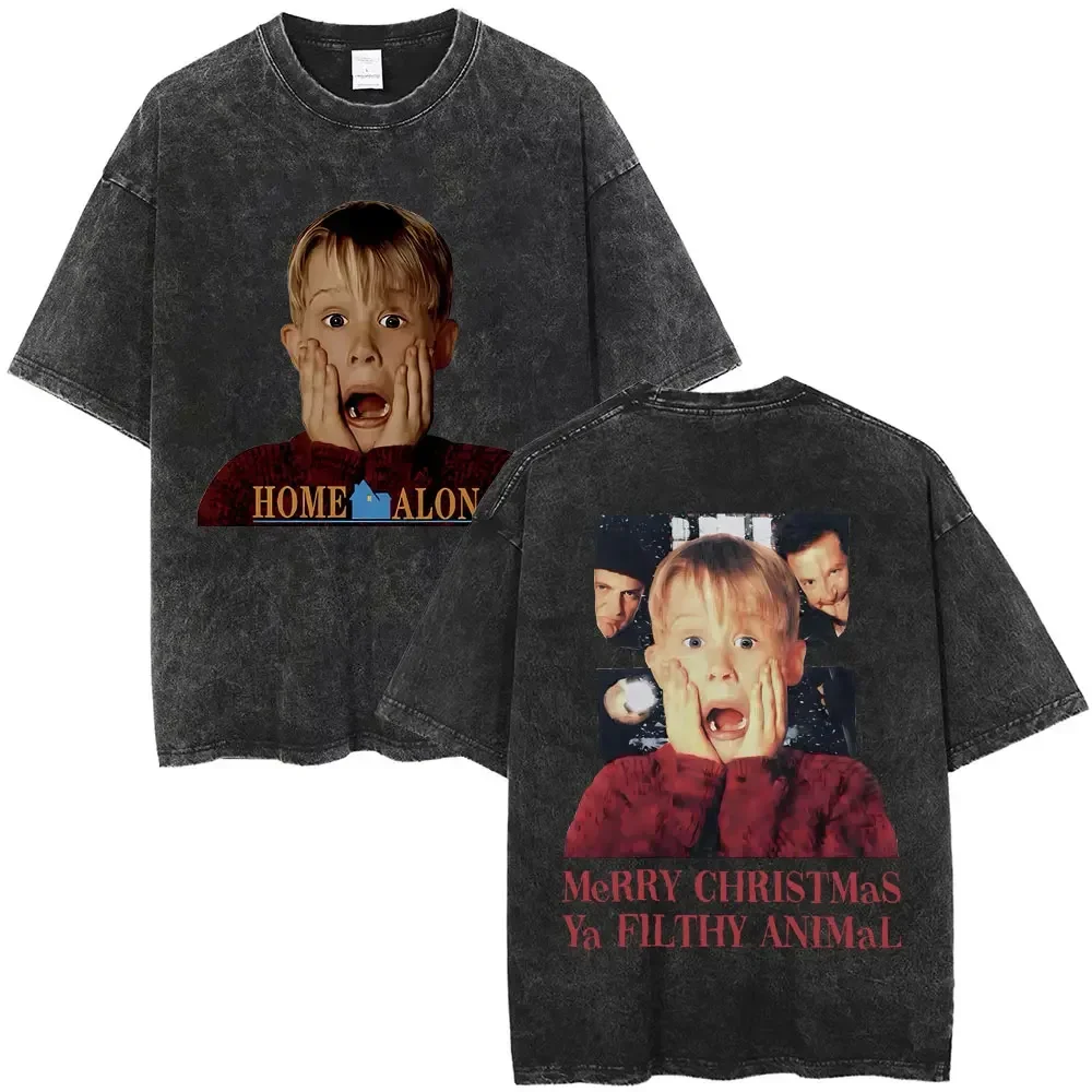 Customization Movie Home Alone The Secret World Of Kevin McCallister Washed Vintage T-shirt Men Women Clothing Cotton Casual Ove