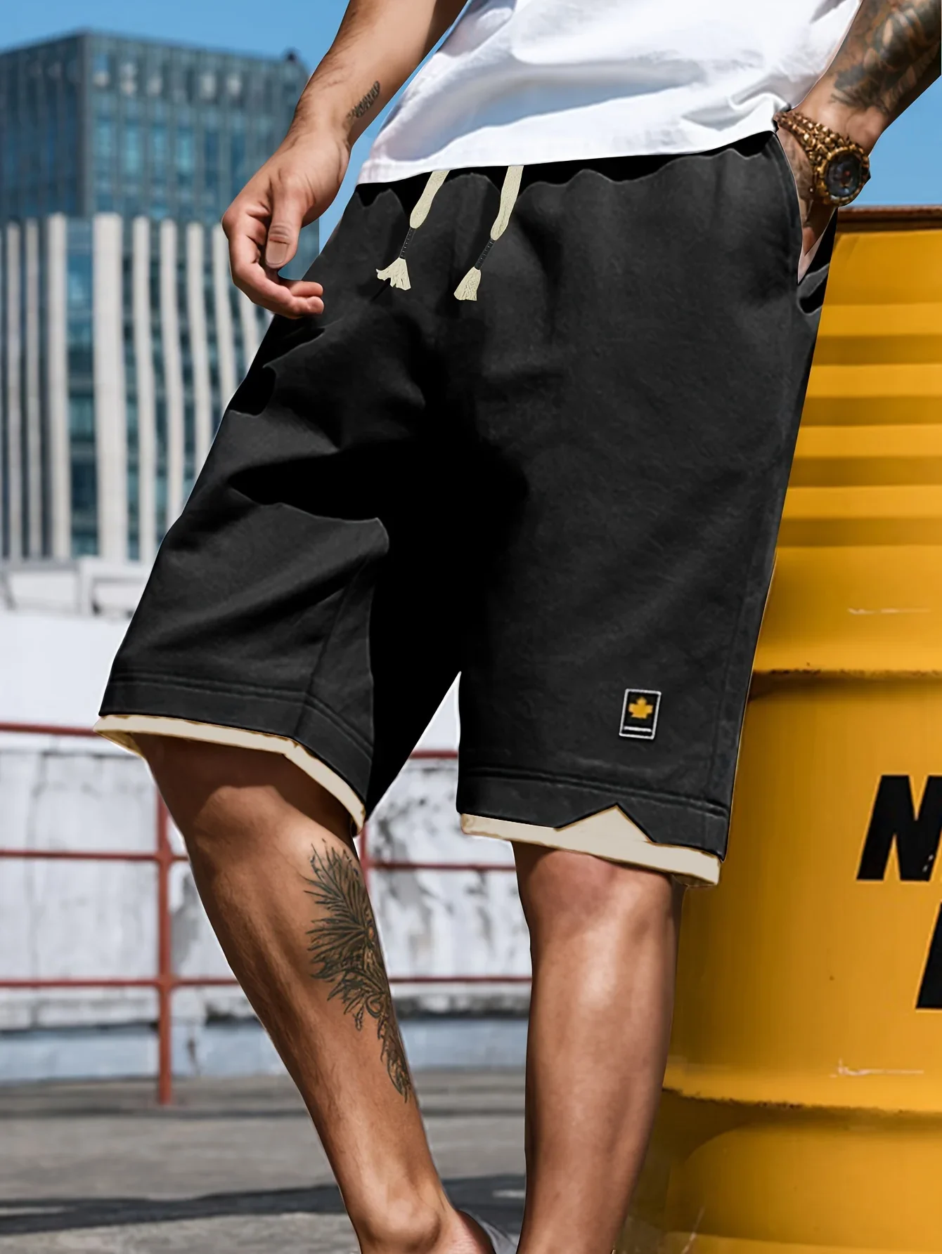 

Waist drawstring fake two-piece patch men's casual sports shorts beach pantsDV