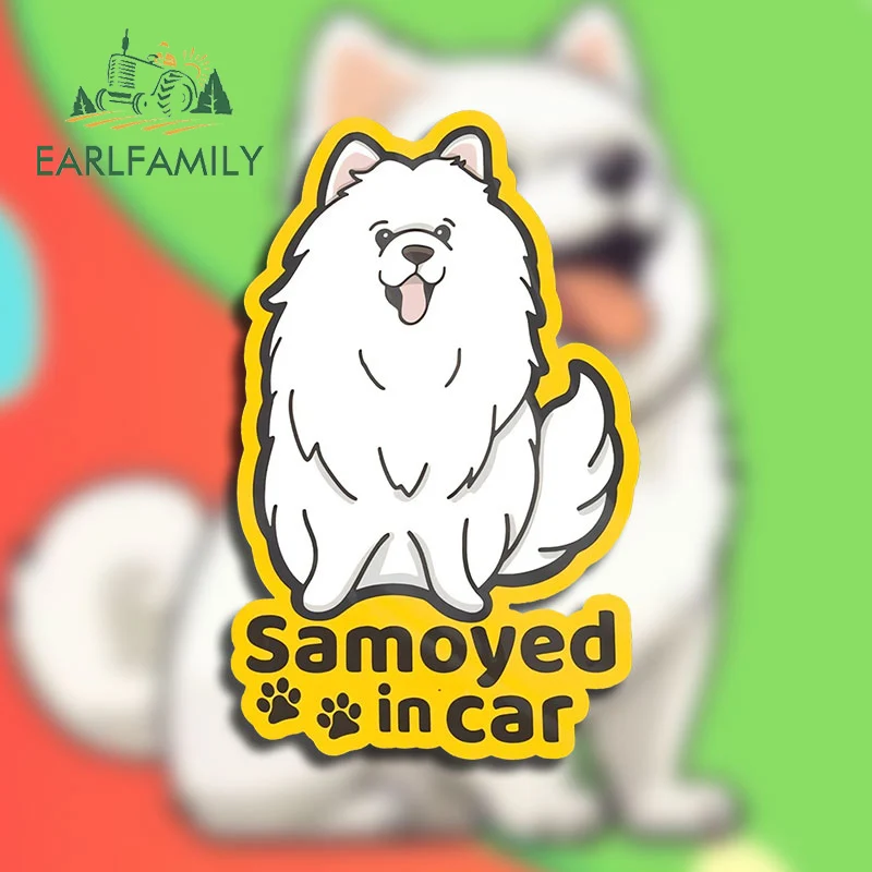 EARLFAMILY 13 cm x 8,2 cm für Samoye im Auto, Autoaufkleber, Sonnenschutz, Vinyl-Aufkleber, Okklusion, Kratzer, Surfbrett, Helm, Dekor, niedlich