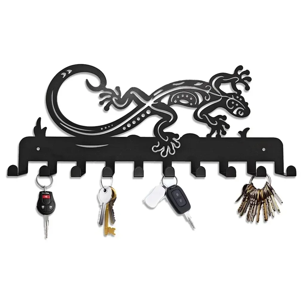 Lizard Metal Wall Hanging Towel Holder Rack With 10 Hooks, Durable Coat Rack, Key holder,Hook for Wall, Iron Art, Coat Hanger