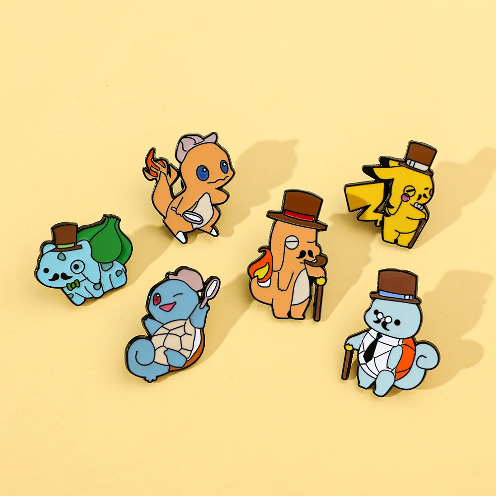 

Cute Creative Personality Pokémon Brooch Gentleman Spitfire Dragon Pet Elf Metal Badge Y2k Fashion Toys Anime Cartoon