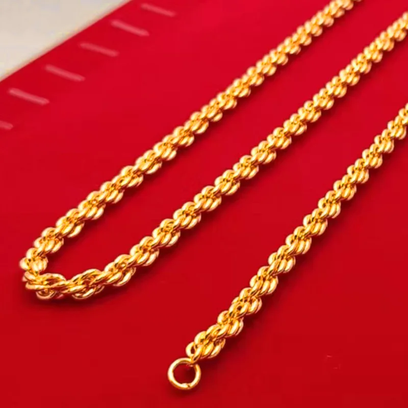 5mm24K real gold necklace men's gold twist button rope 9999 chain clavicle chain necklace wedding