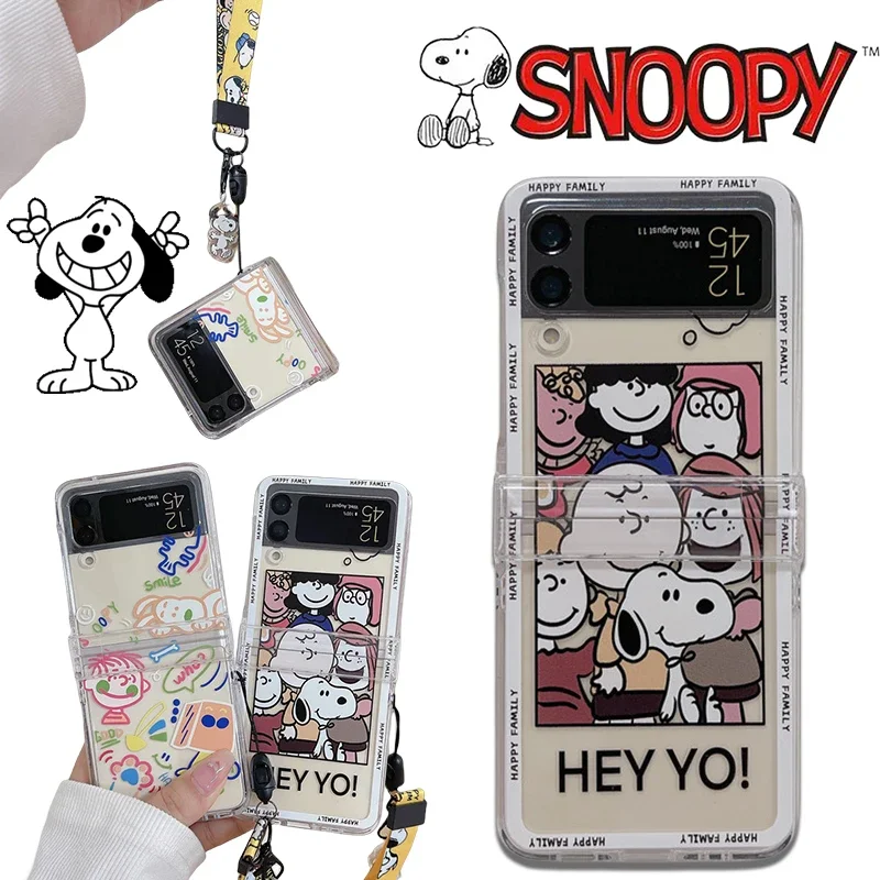 Custodia per telefono carina Snoopy Cartoon per Samsung Galaxy Z Flip 3 4 custodia protettiva Kawaii Cover posteriore rigida impermeabile antiscivolo