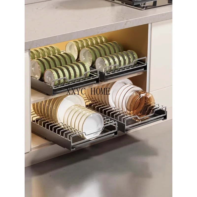 

304 Stainless Steel Dish Storage Rack Dish Cabinet Basket Drawer Style Rack