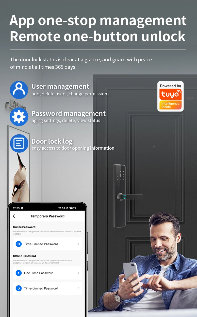 STLF Smart Wood Door Lock with Wifi Tuya App Remote Control Fingerprint Digital Keypad NFC Code Low MOQ for Smart House Lock