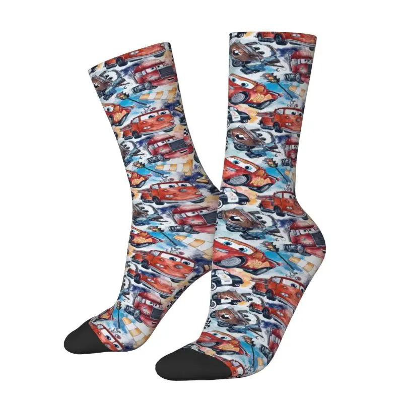 Custom Cool Lightning McQueen Car Cartoon Socks Women Men Warm 3D Printed Basketball Sports Socks