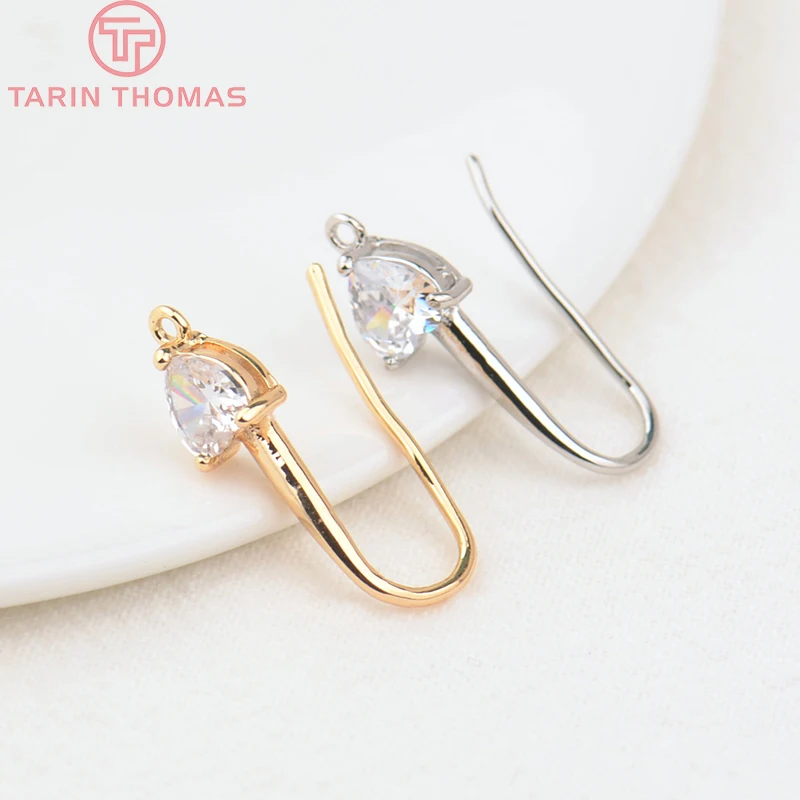 (2560)6PCS 22MM Heart 6.5MM 24K Gold Color Brass with Zircon Heart Earrings Hooks High Quality Results Of Jewelry Accessories