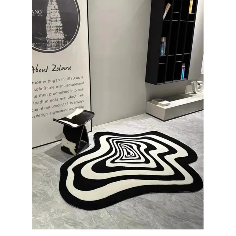 Black And White Line Rugs For Living Room Coffee Table Rug, Bathroom Side Rug, Winter And Autumn Warmth Decor For Home