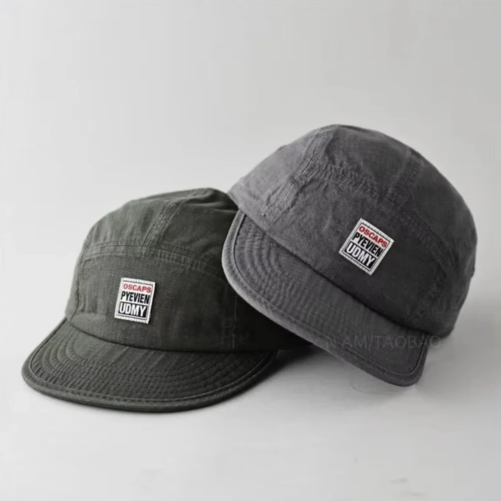 Retro Five Panel Baseball Hats American Style Flat Eaves Peaked Caps Short Brimmed Breathable Sun Hats Unisex