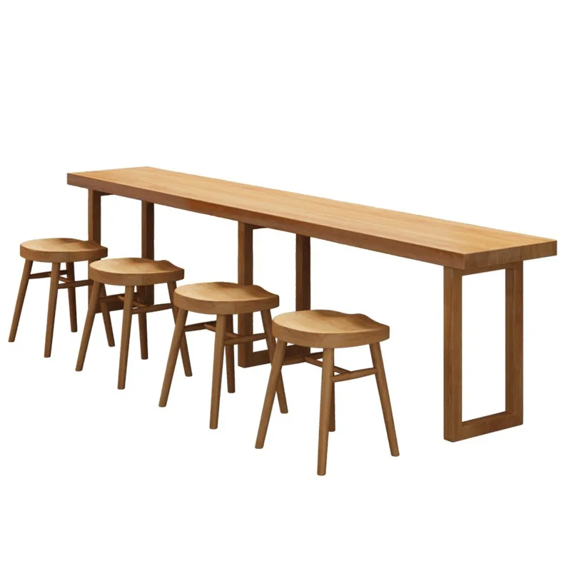 Simple solid wood low bar narrow table snack bar noodle shop window Internet celebrity cafe strip
