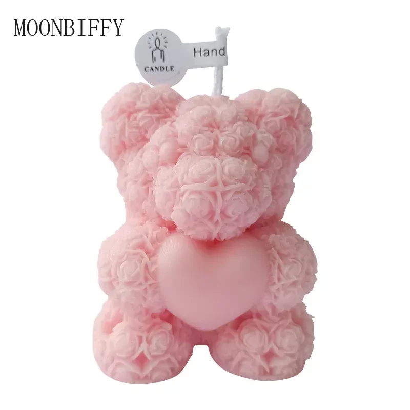 Creative 3D Rose Bear Aromatherapy Candles For Home Decoration Lovely Scented Candle Photography Props Festival Home Ornaments