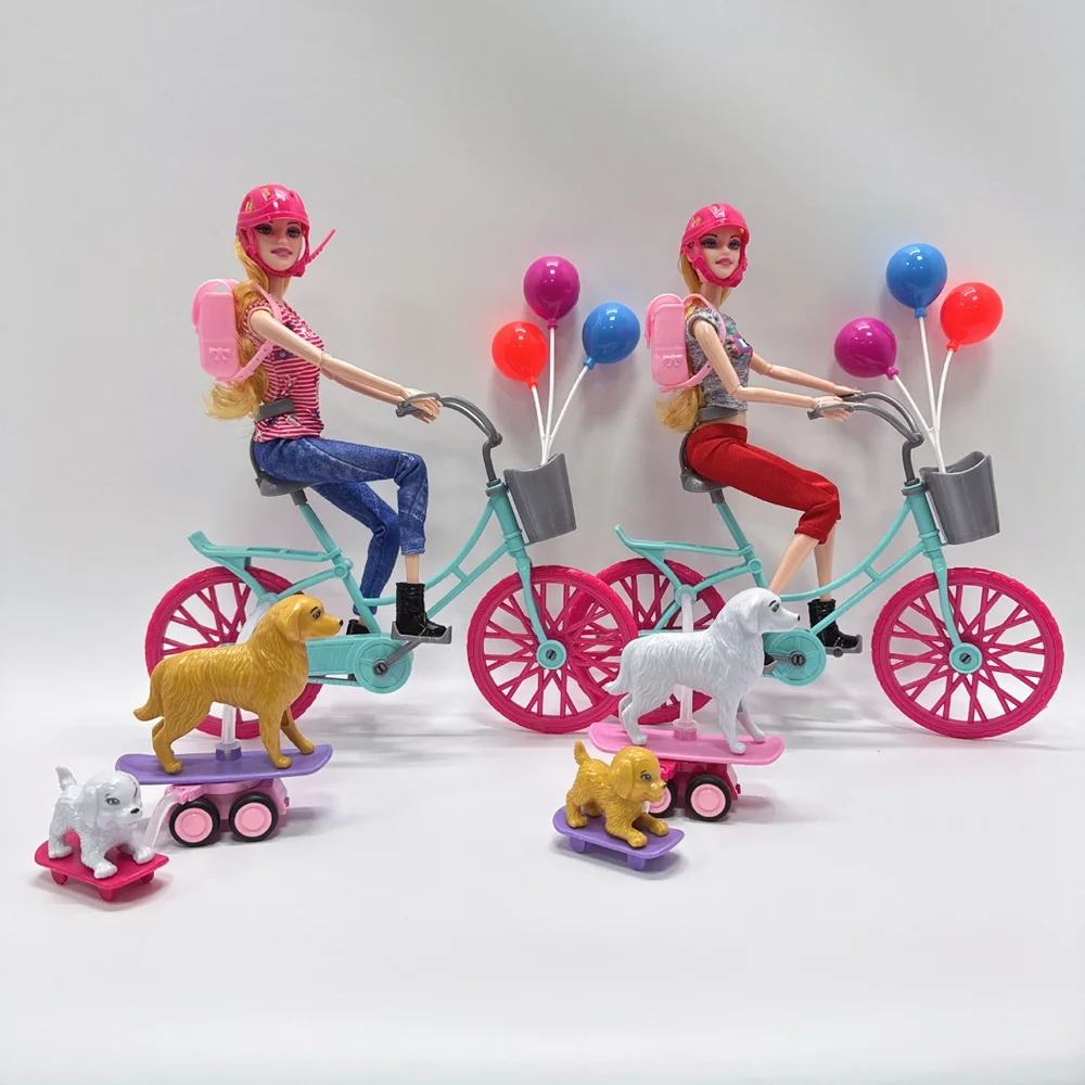 Prinses kleine pop van 30 cm met fiets en huisdier - verzamelpopaccessoires voor meisjes